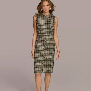 NWT $179 Donna Karan Black/ White sz 8 Houndstooth Sleeveless Tweed Sheath Dress